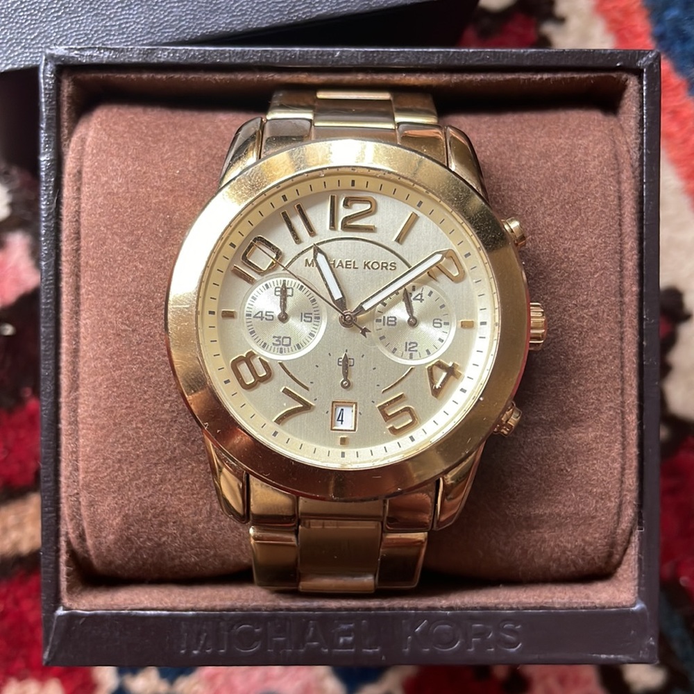 Michael Kors Gold Tone Stainless Steel Watch w/ original box and extenders